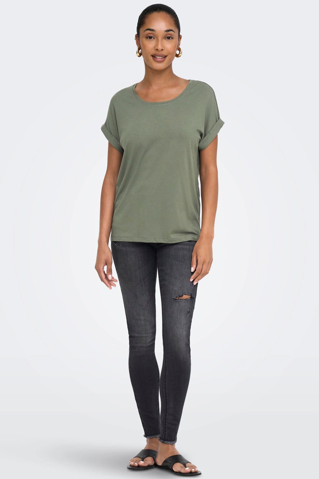 ONLY rechtvallend T-shirt - kaki