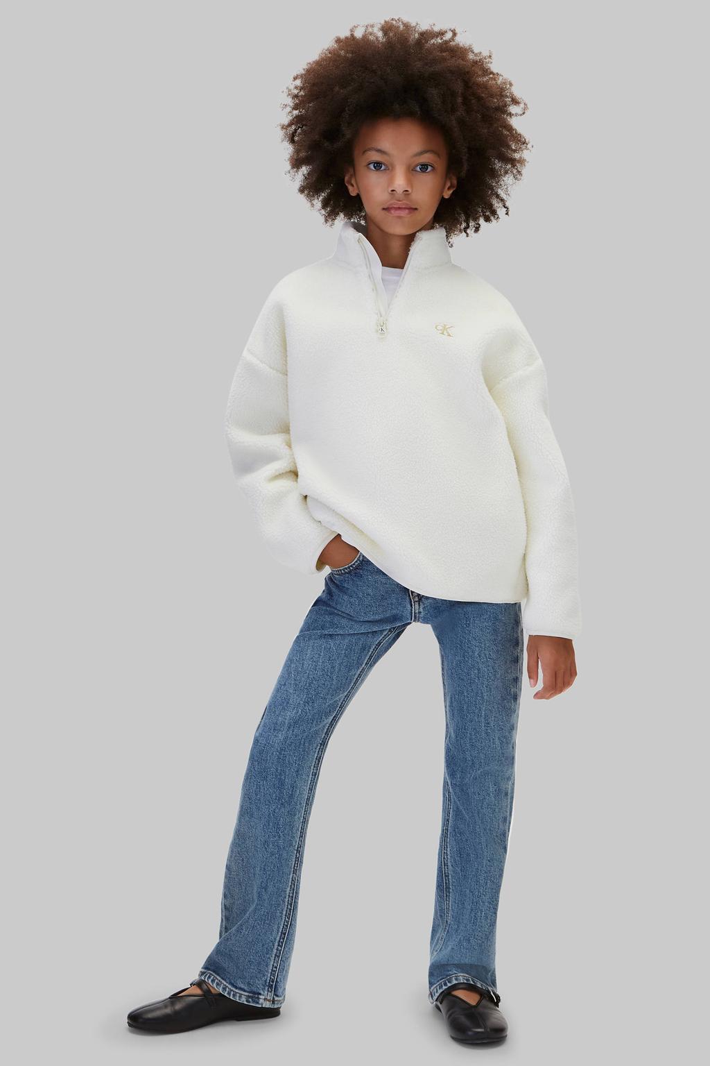 Medium blue denim meisjes Calvin Klein regular waist flared jeans mediumblauw van denim met effen