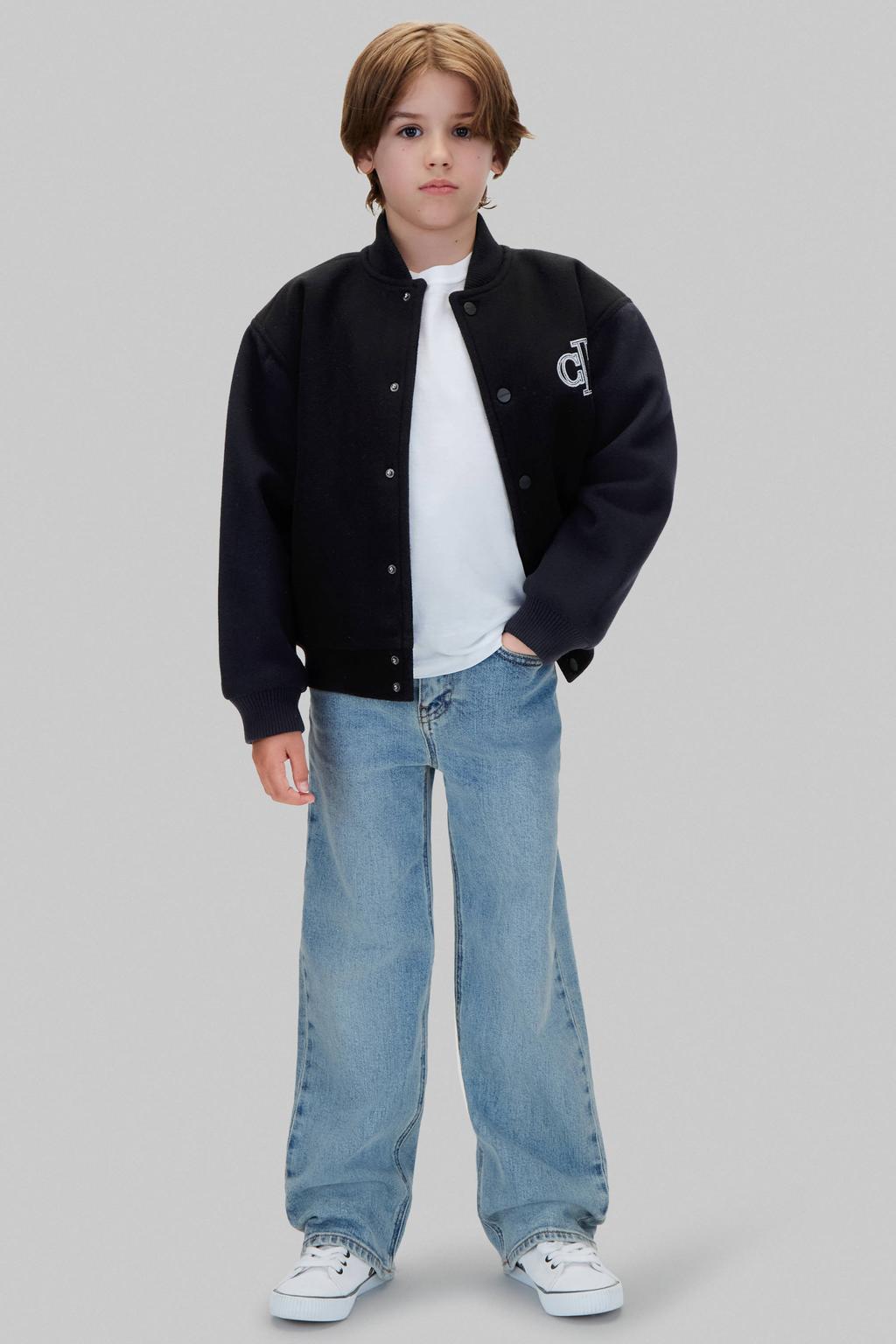 Zwarte jongens Calvin Klein bomberjack van katoen met logo dessin, lange mouwen, ronde hals, drukknoopsluiting en elastische boord