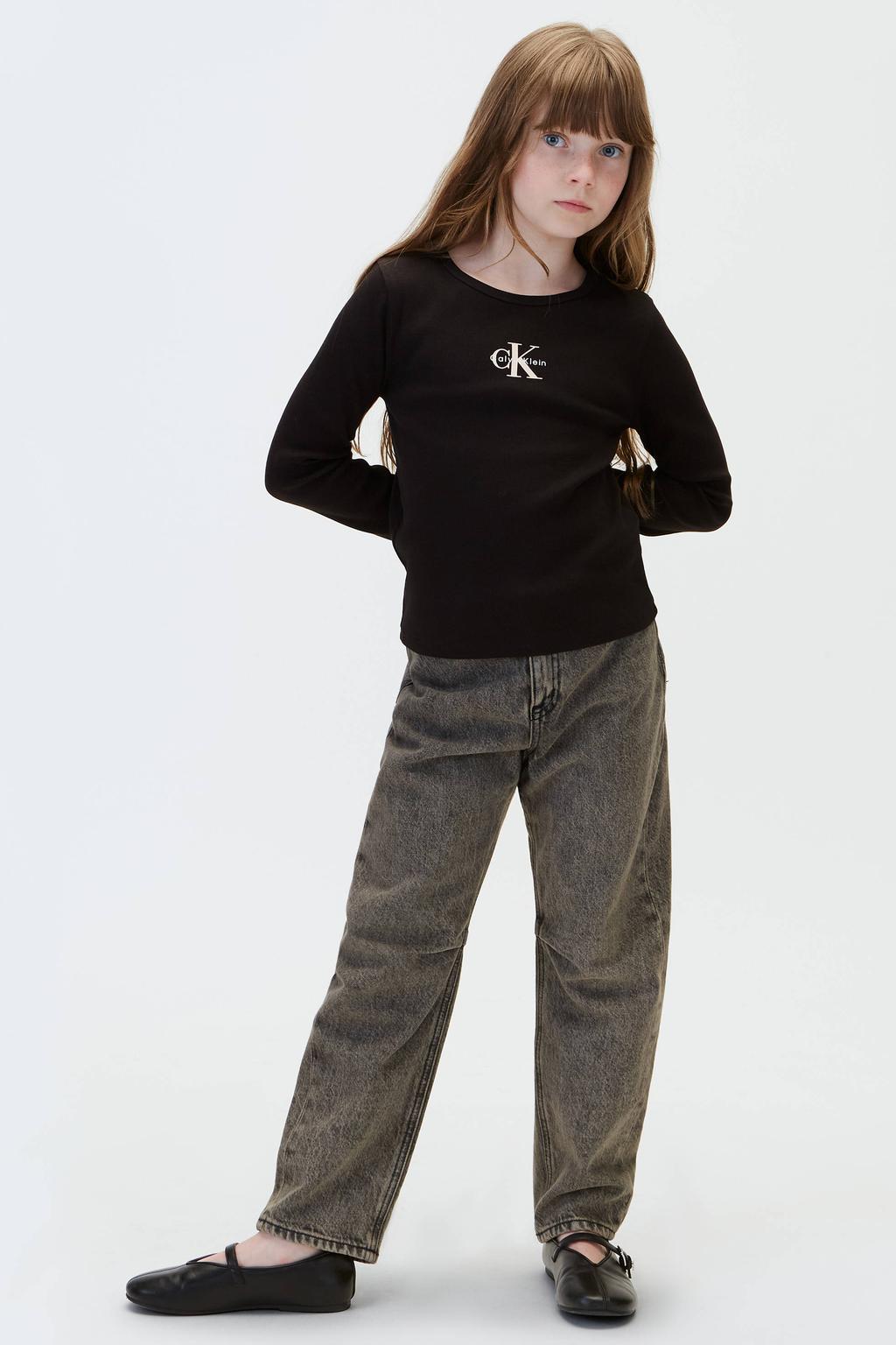 Zwarte meisjes Calvin Klein longsleeve van stretchkatoen met lange mouwen en ronde hals