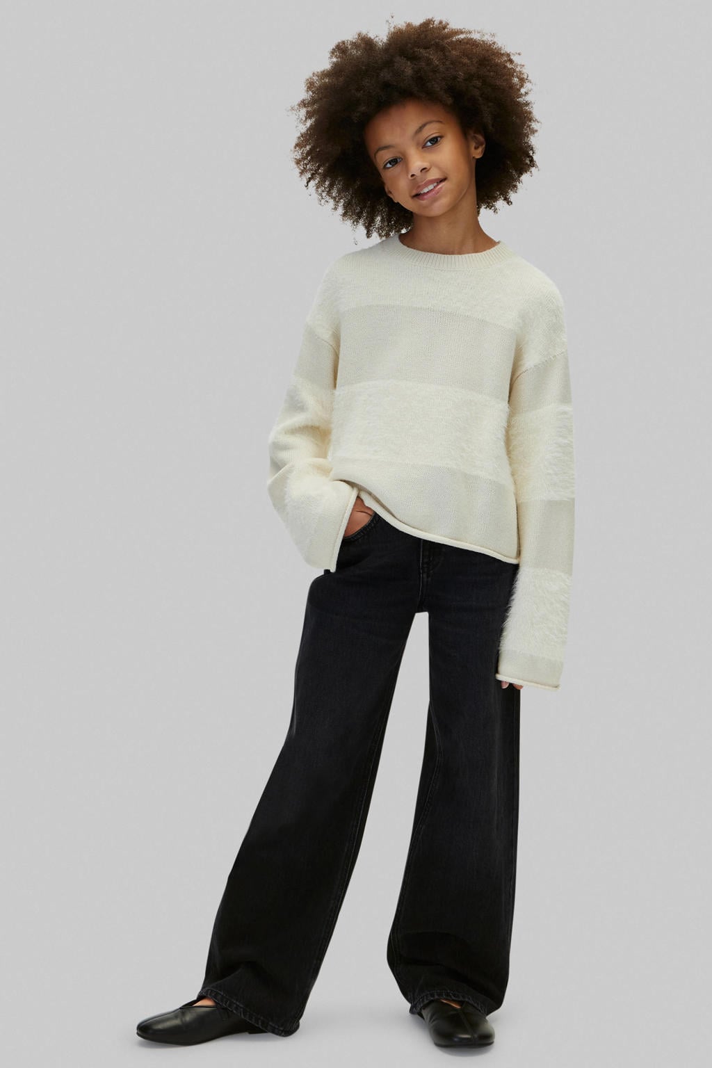 Black denim meisjes Calvin Klein wide leg jeans van denim met high waist, rits- en knoopsluiting en effen