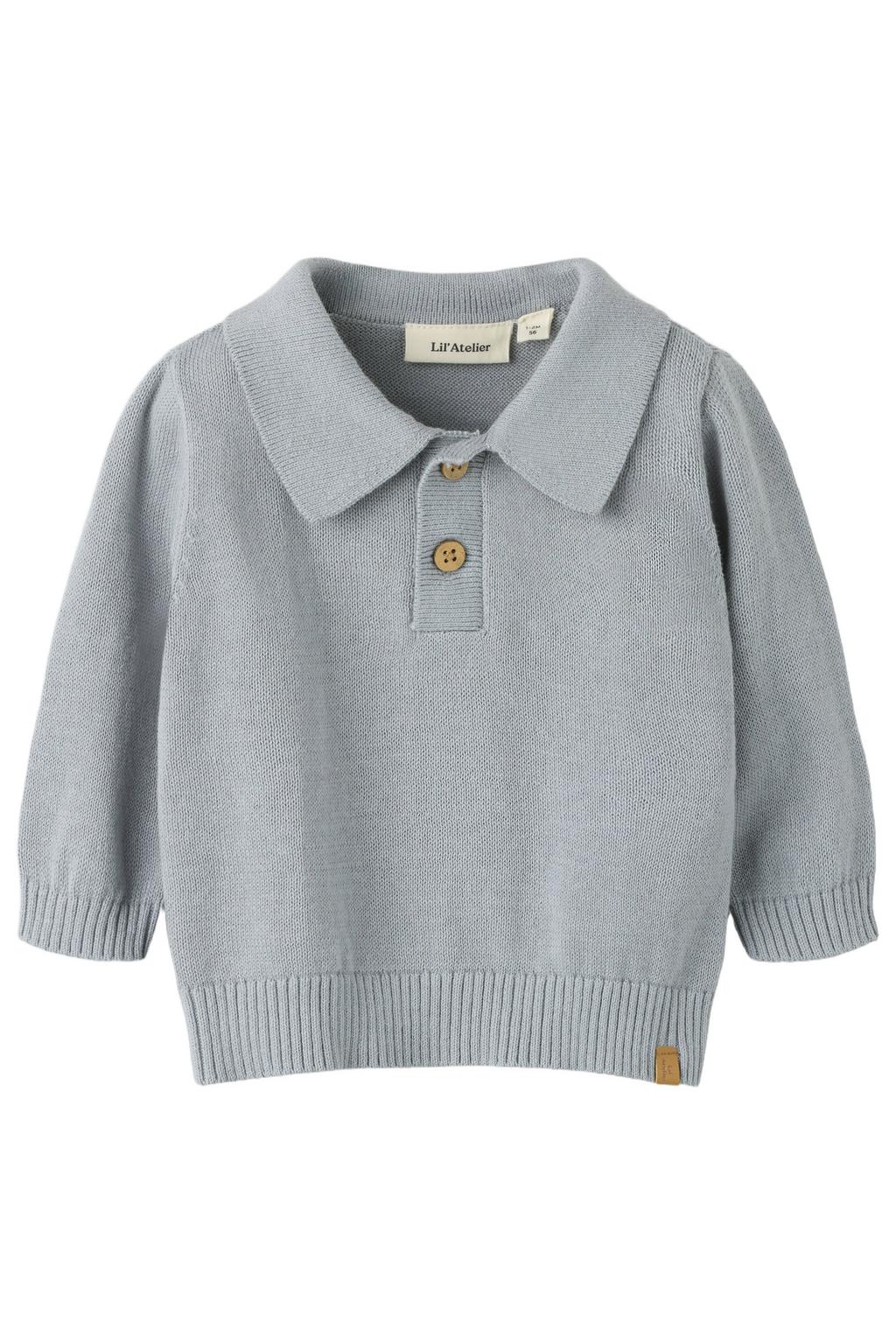 Grijze jongens LIL' ATELIER BABY katoenen oversized gebreide trui met lange mouwen, polo kraag en knoopsluiting