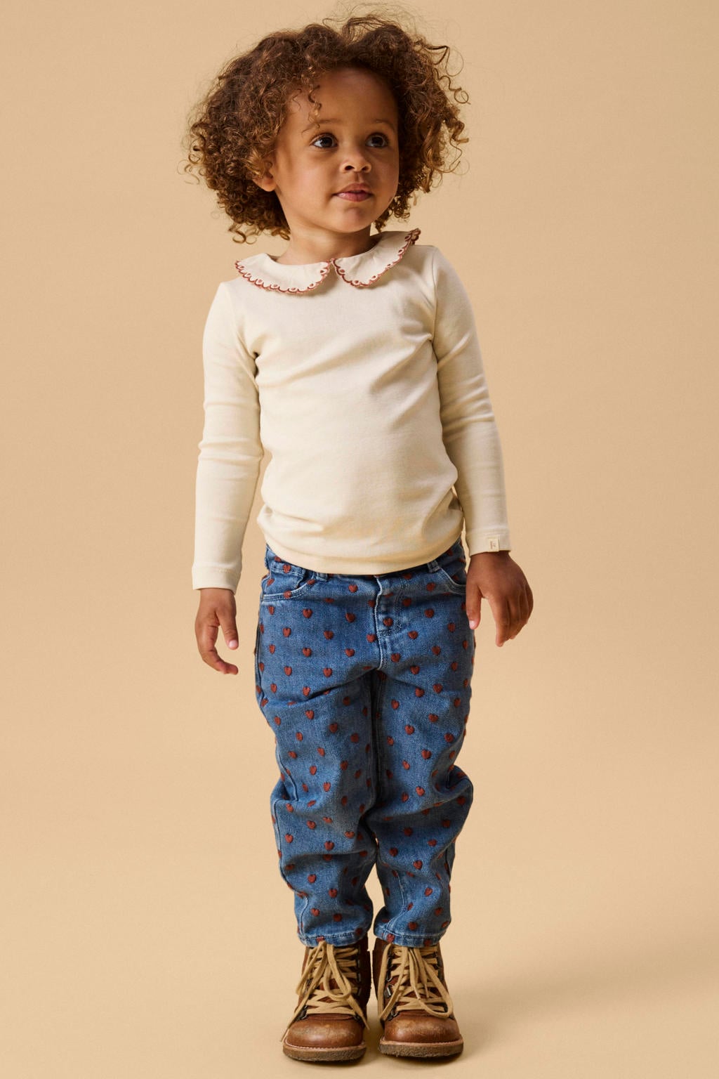 Dark blue denim meisjes LIL' ATELIER MINI loose fit jeans van denim met regular waist, drukknoopsluiting en hartjesprint