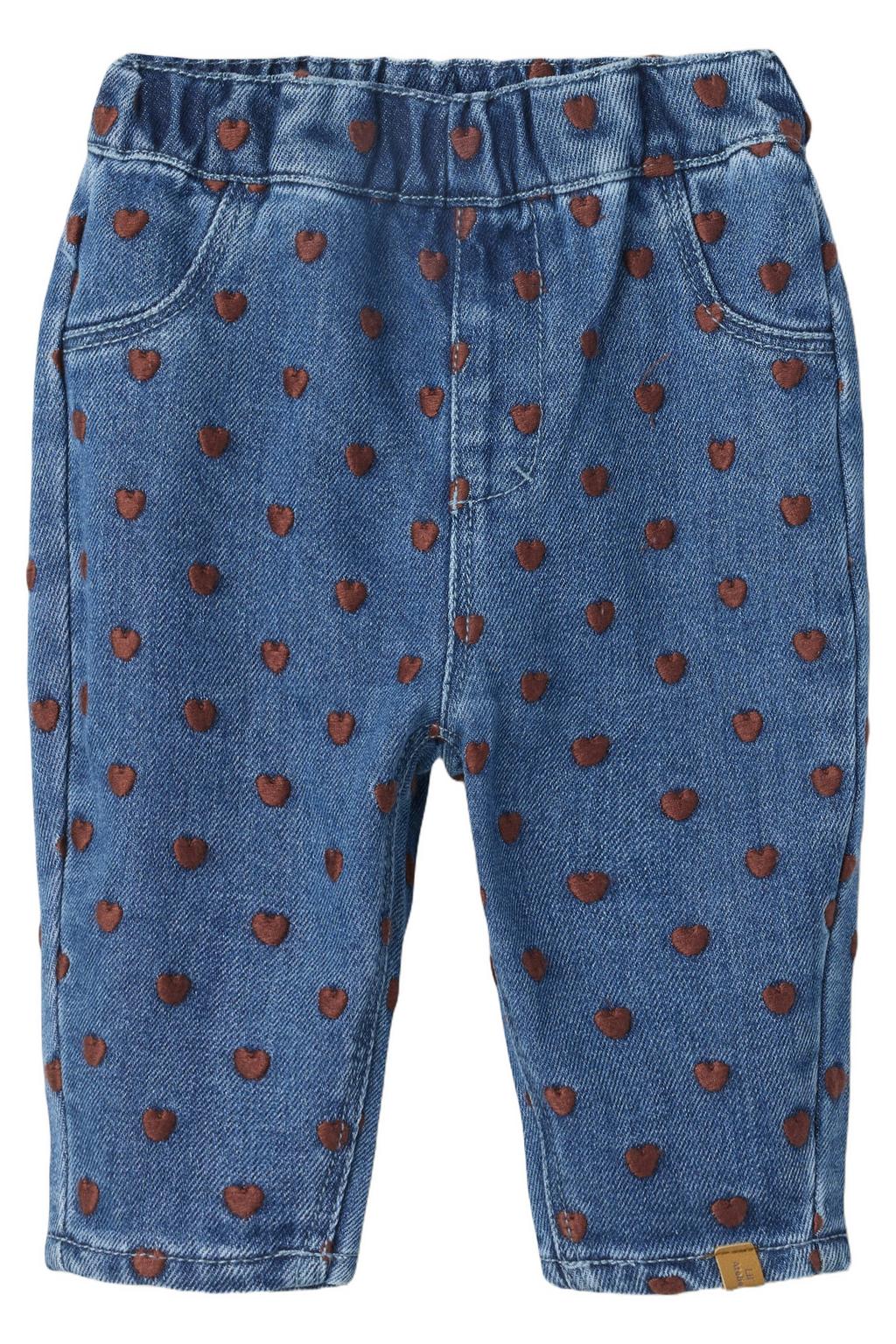 Dark blue denim meisjes LIL' ATELIER BABY loose fit jeans van denim met regular waist en hartjesprint