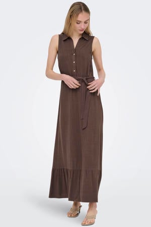 midi jurk met ceintuur - bruin