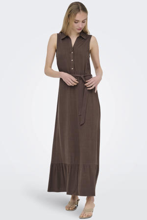 midi jurk met ceintuur - bruin