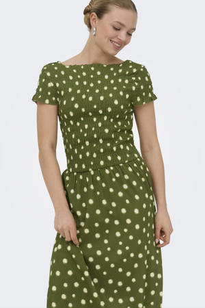 midi jurk met stippen - groen