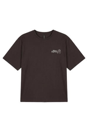 rechtvallend T-shirt met backprint - donkerbruin
