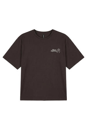 rechtvallend T-shirt met backprint - donkerbruin