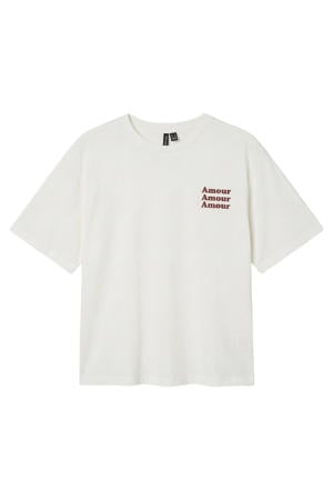 rechtvallend T-shirt met backprint - ecru