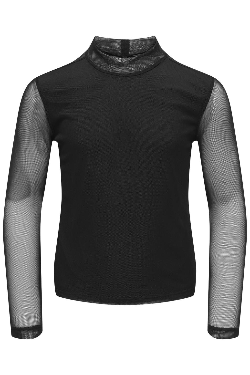 Zwarte meisjes KIDS ONLY GIRL semi-transparante top van polyester met effen en lange mouwen