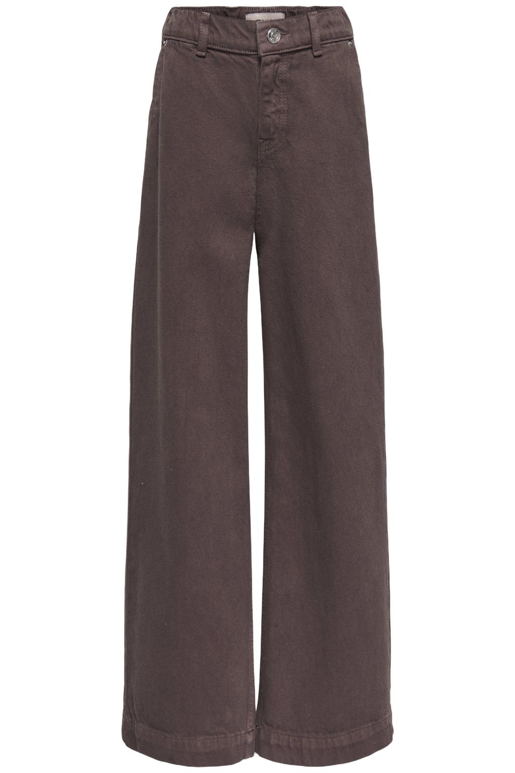 Bruine meisjes KIDS ONLY GIRL wide leg jeans van denim met rits- en knoopsluiting en effen