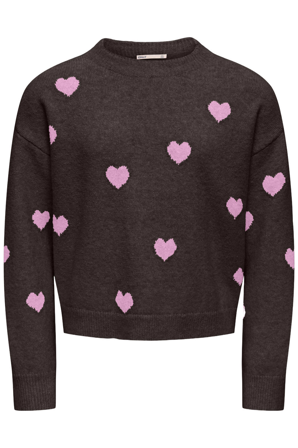 Donkerblauwe meisjes KIDS ONLY GIRL gebreide trui van polyester met hartjesprint, lange mouwen en ronde hals
