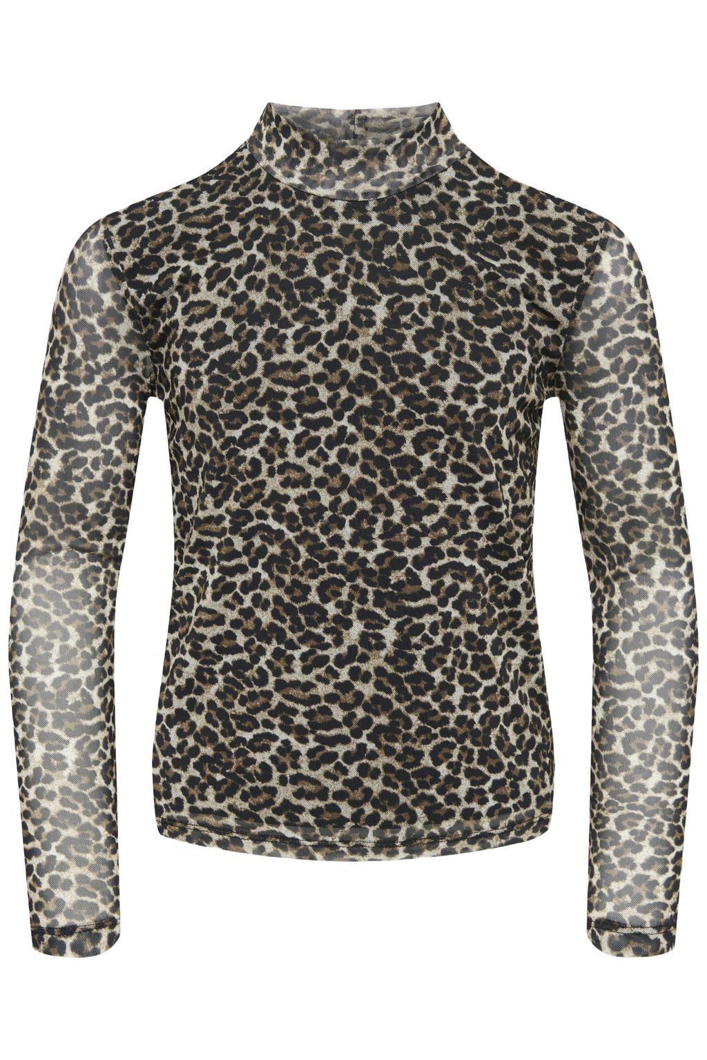 Beige en zwarte meisjes KIDS ONLY GIRL semi-transparante top van polyester met dierenprint en lange mouwen
