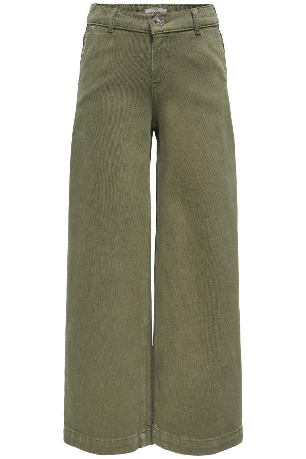 Groene meisjes KIDS ONLY GIRL wide leg jeans van denim met rits- en knoopsluiting en effen