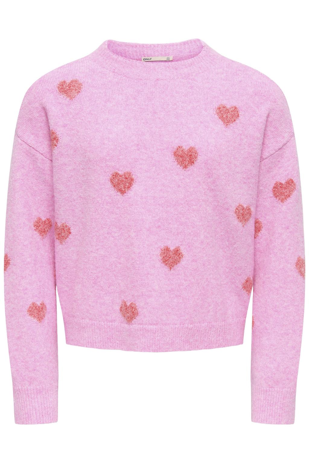 Roze meisjes KIDS ONLY GIRL gebreide trui van polyester met hartjesprint, lange mouwen en ronde hals