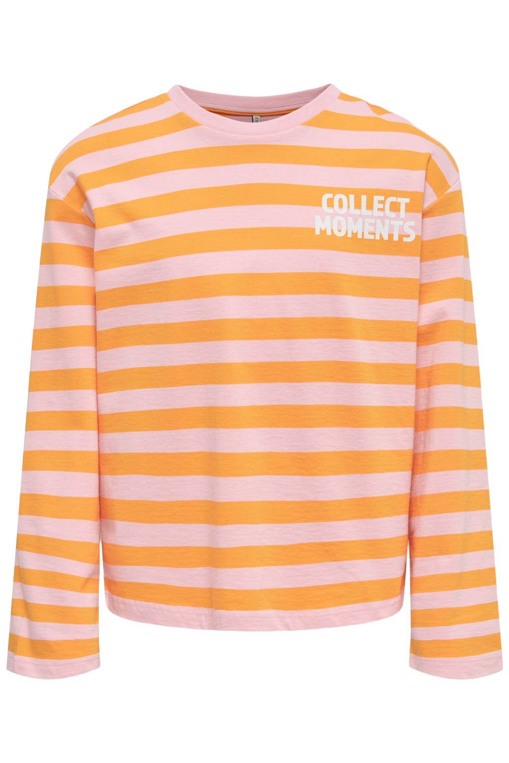 Oranje en roze meisjes KIDS ONLY GIRL gestreepte longsleeve van katoen met lange mouwen en ronde hals