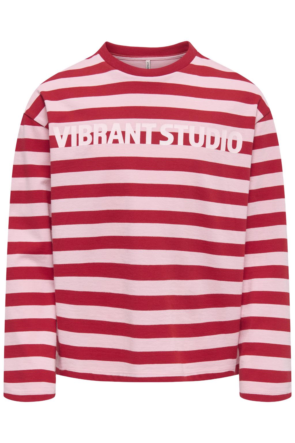 Rood en roze meisjes KIDS ONLY GIRL gestreepte longsleeve van katoen met lange mouwen en ronde hals