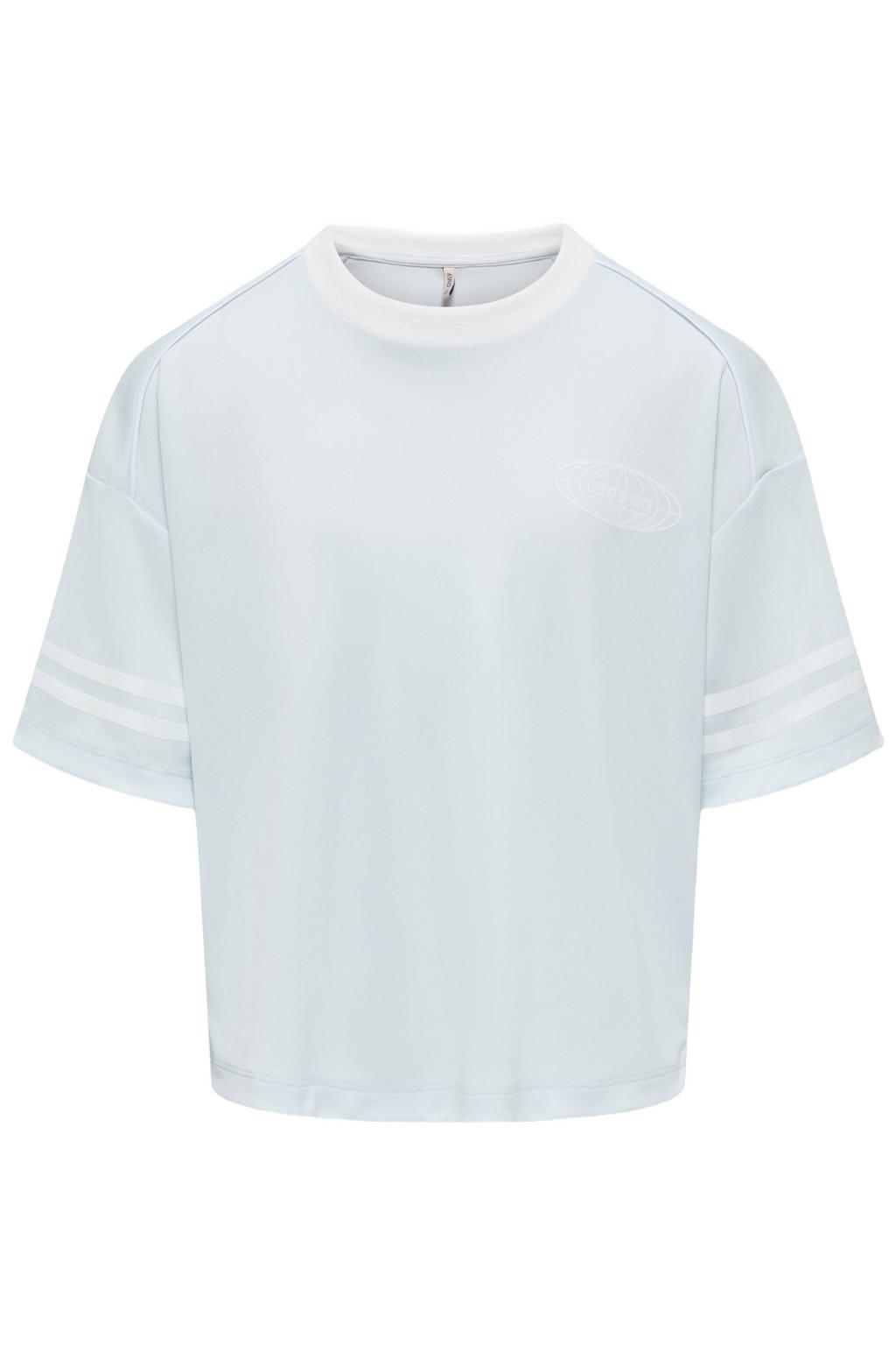 Lichtblauw en witte meisjes KIDS ONLY GIRL T-shirt van polyester met backprint, korte mouwen en ronde hals