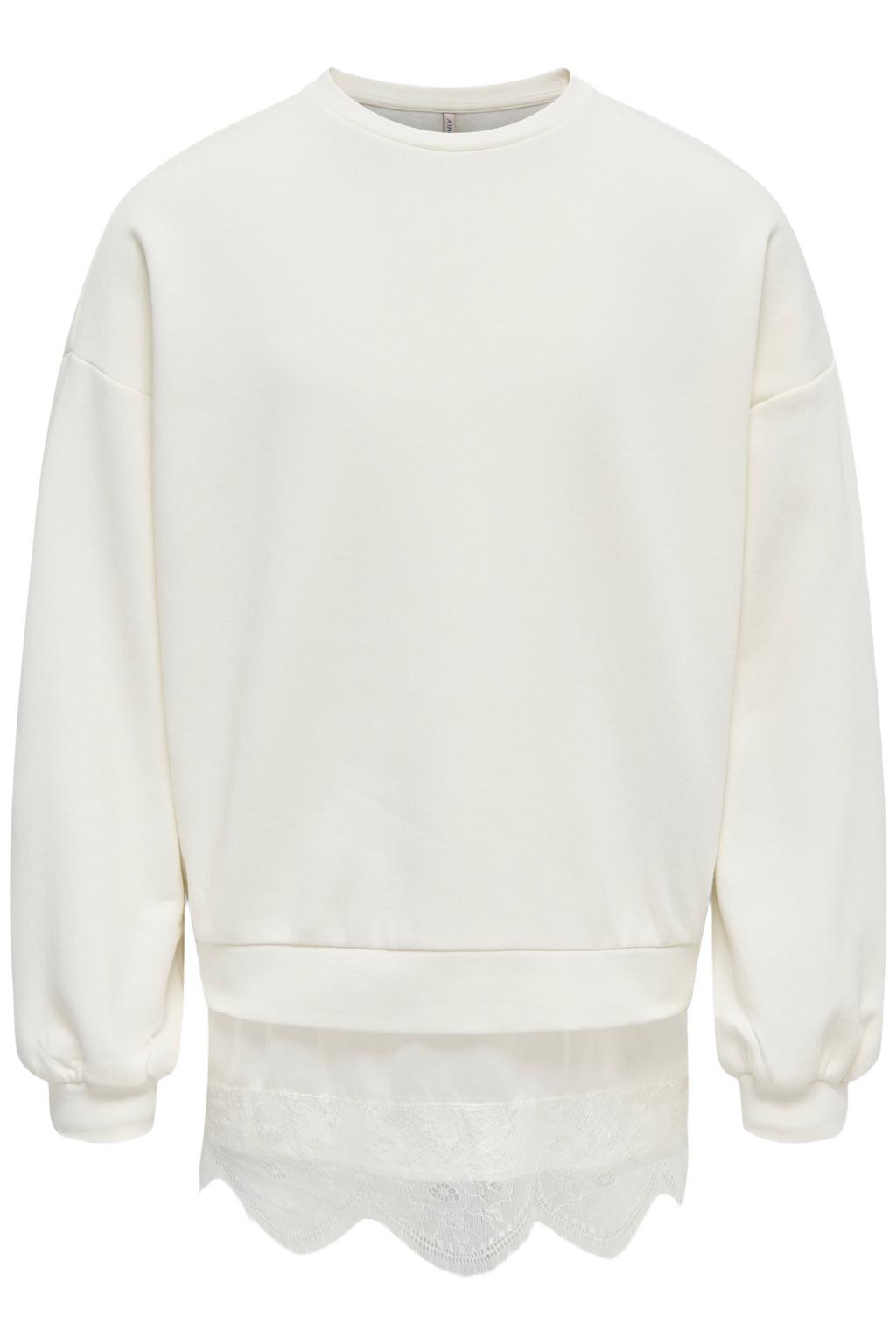 Witte meisjes KIDS ONLY GIRL sweater van katoen met effen, lange mouwen, ronde hals en geribde boorden