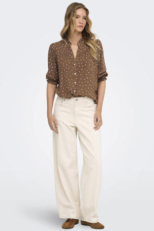 rechtvallende blouse met stippen - bruin
