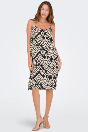 midi zomerjurk met print - zwart