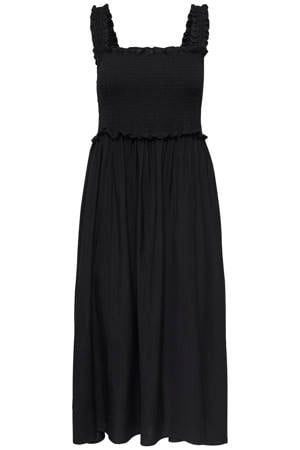 maxi zomerjurk met smockwerk - zwart