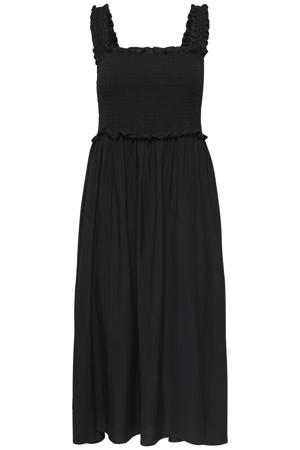 maxi zomerjurk met smockwerk - zwart