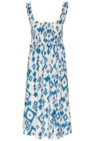 maxi zomerjurk met smockwerk en print - ecru