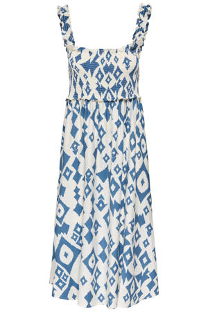 maxi zomerjurk met smockwerk en print - ecru