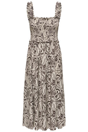 maxi zomerjurk met smockwerk en print - beige