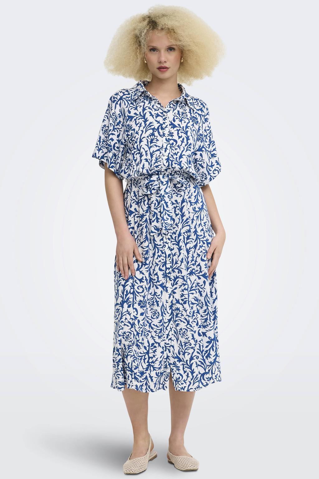 Multikleurige dames ONLY blousejurk met print meerkleurig van viscose met korte mouwen en klassieke kraag