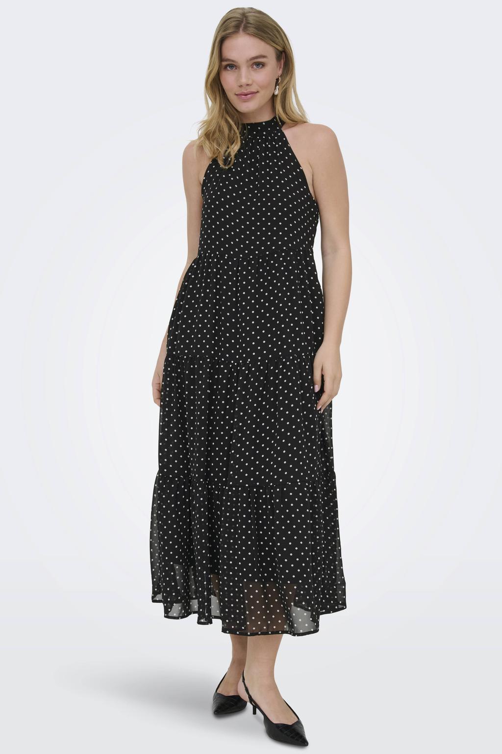 Zwarte dames ONLY halter maxijurk met stippenprint en geweven detail