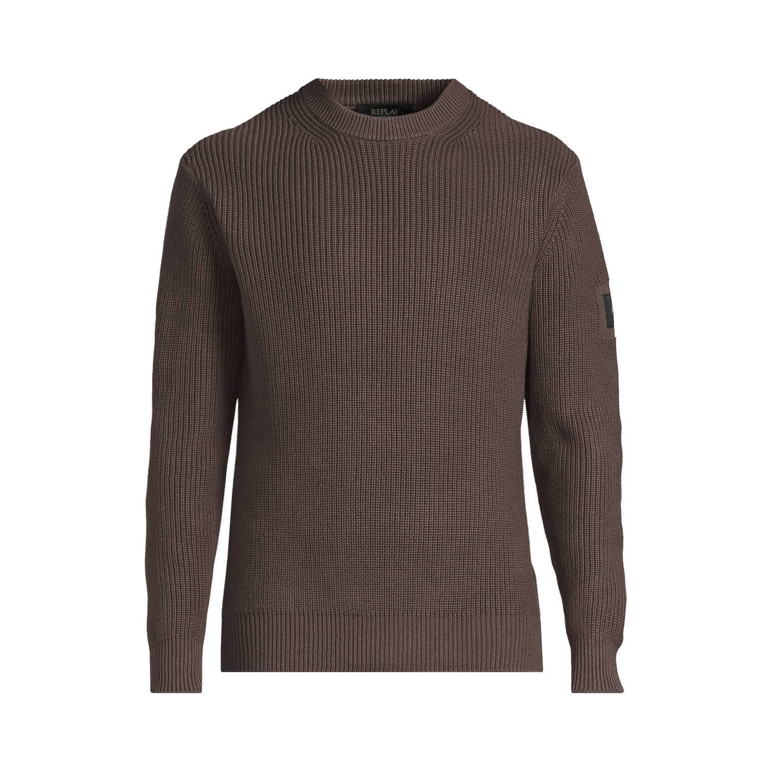 REPLAY katoenen regular fit gebreide trui bruin