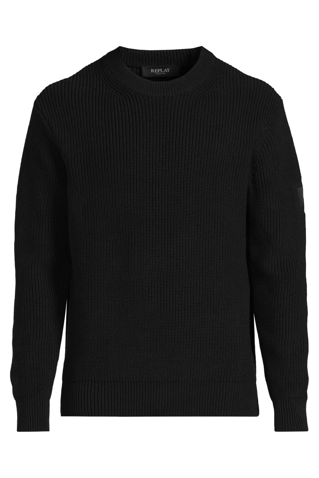 REPLAY katoenen regular fit gebreide trui - marineblauw
