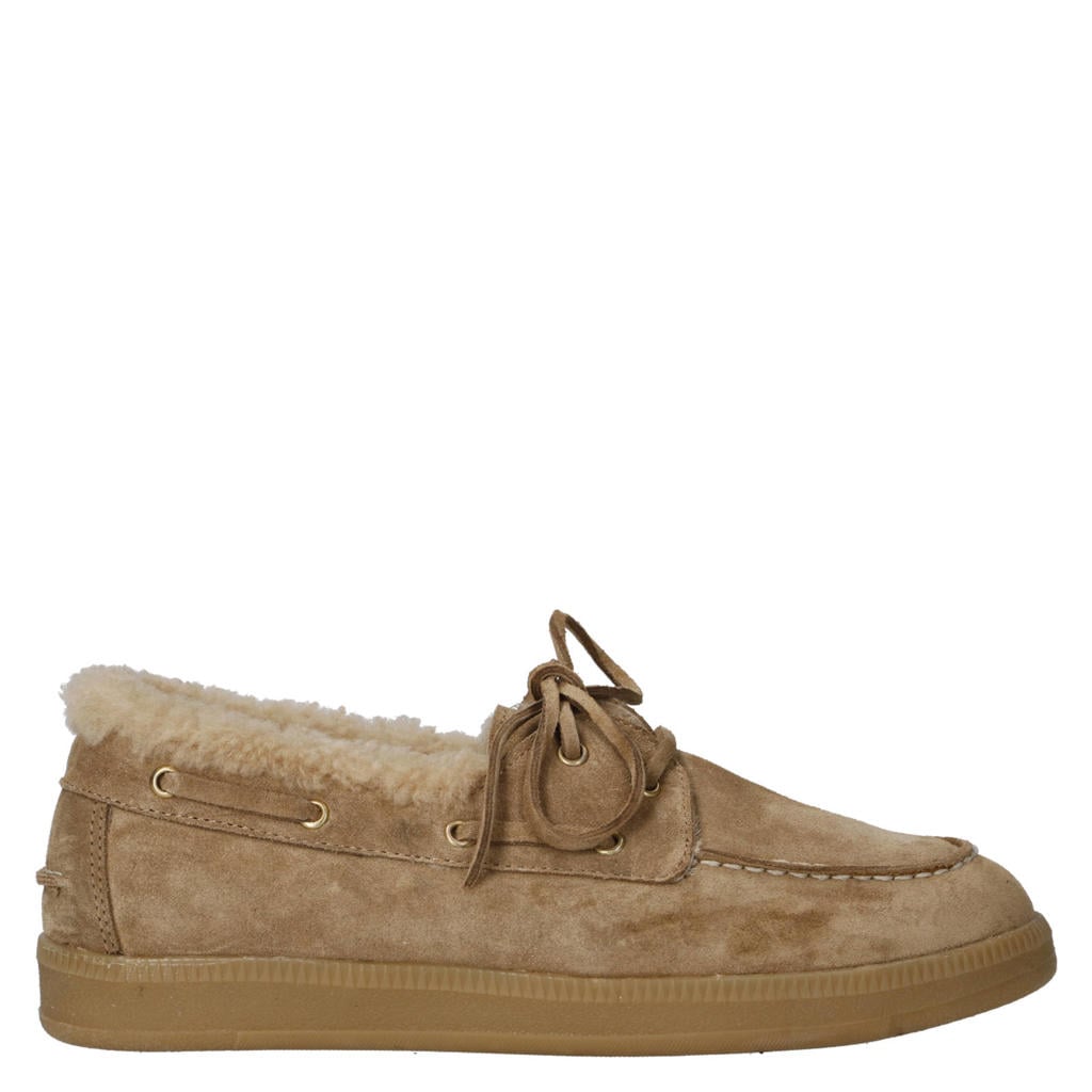 Camelkleurige dames Babouche Liona-2 suède bootschoenen - met veters