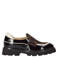 Babouche Evita-21 chunky lakleren loafers met panterprint - zwart/ecru