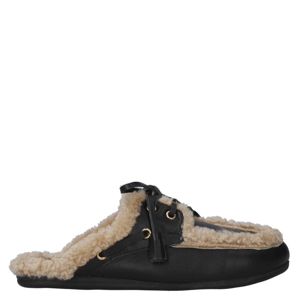 Zwarte dames Babouche Ziggy-1 leren clogs -