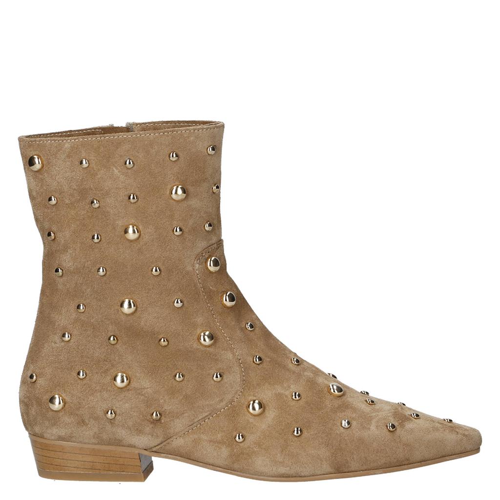 Beige dames Babouche G-Lux-2 suède laarzen met studs - met ritssluiting