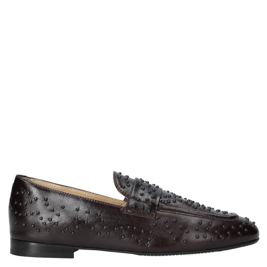 Donkerblauwe dames Babouche Sia-105 leren loafers met studs -