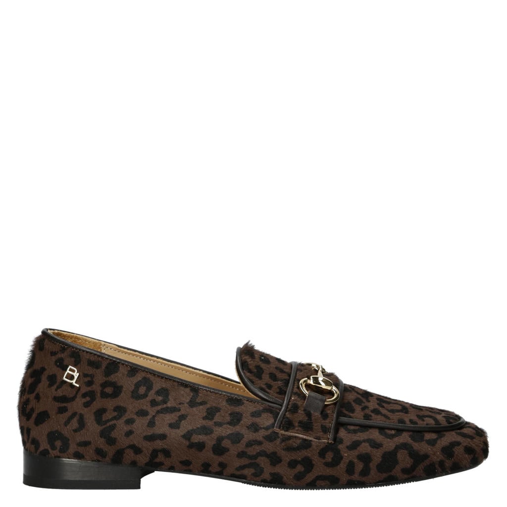 Bruin en zwarte dames Babouche G-Filly-59 suède loafers - met panterprint