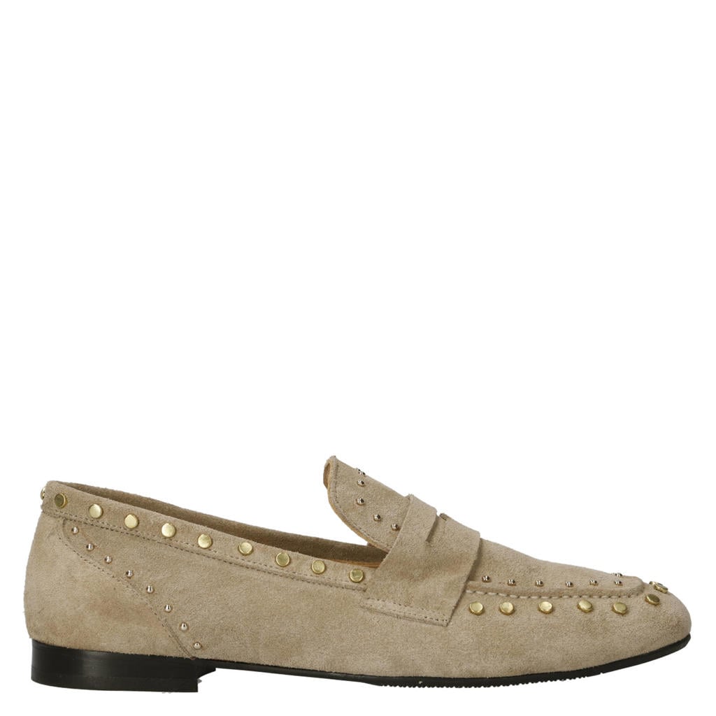 Beige dames Babouche Avery-2 suède loafers met studs -