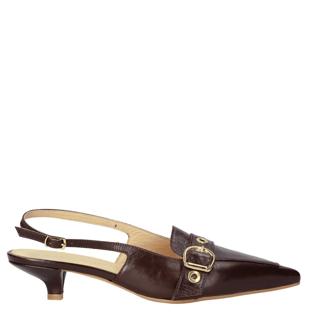 Bruine dames Babouche leren slingback pumps - met gesp