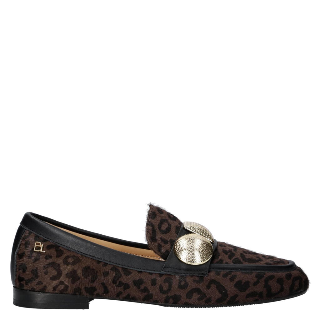 Bruin en zwarte dames Babouche G-Lulu-59 leren loafers met strass-steentjes en - met panterprint