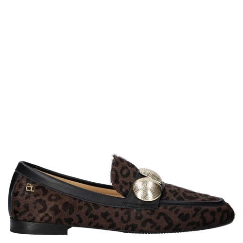 Babouche G-Lulu-59 leren loafers met strass-steentjes en panterprint bruin/zwart