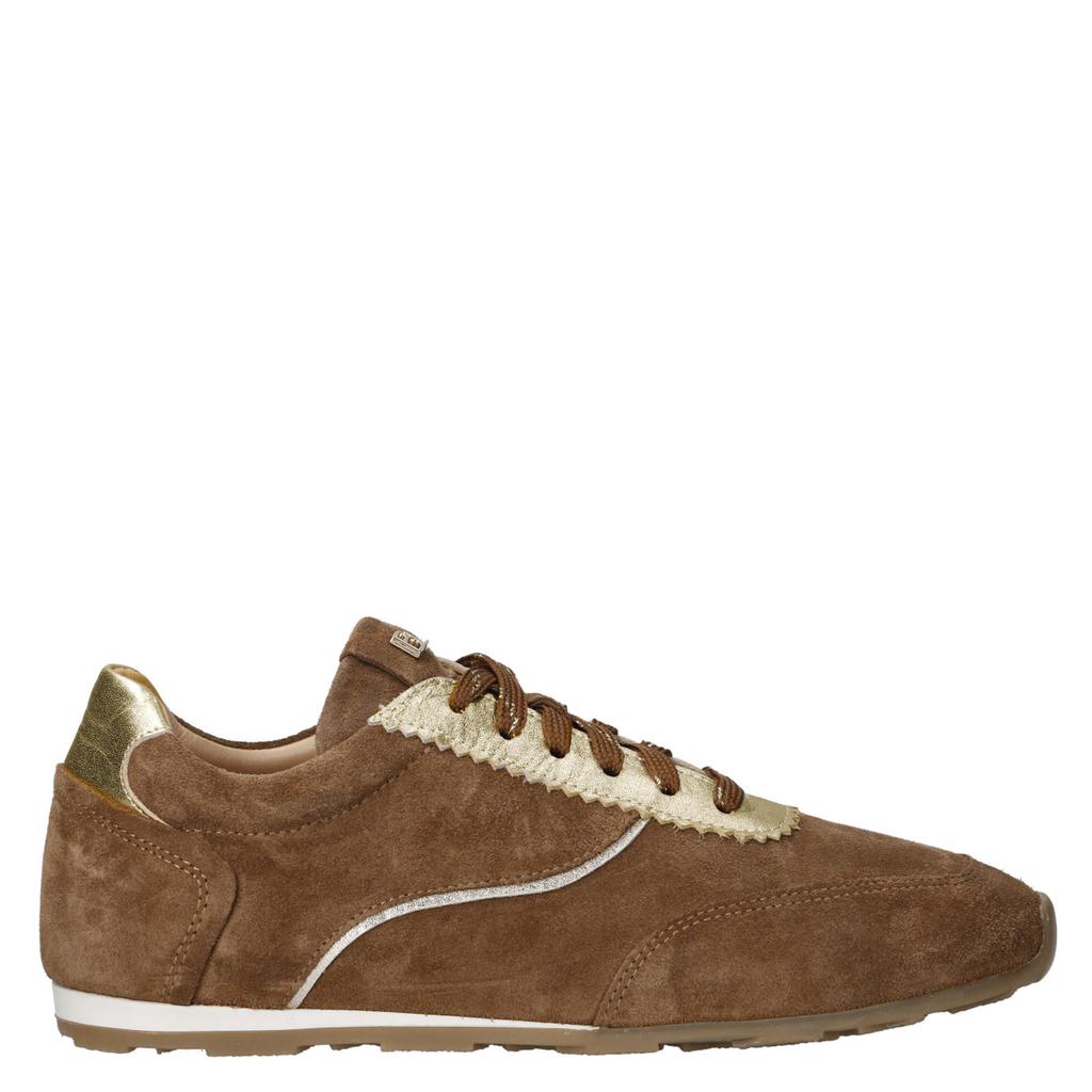 Cognac en gouden dames Babouche She-216 suède sneakers - met veters