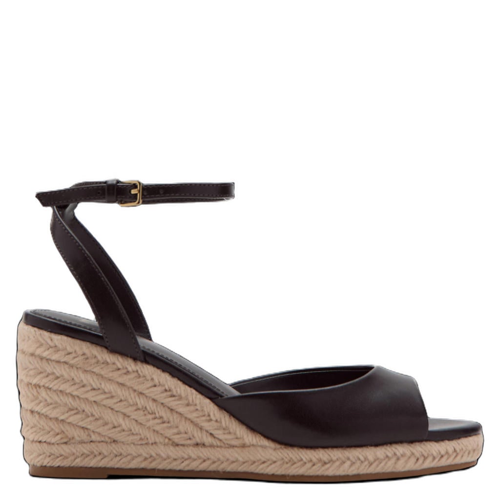 Donkerblauwe dames Mango imitatieleren espadrilles met sleehak -