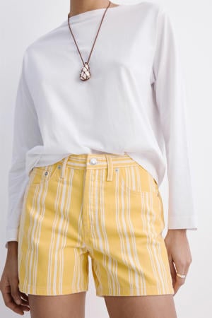regular waist straight leg gestreepte denim short - geel