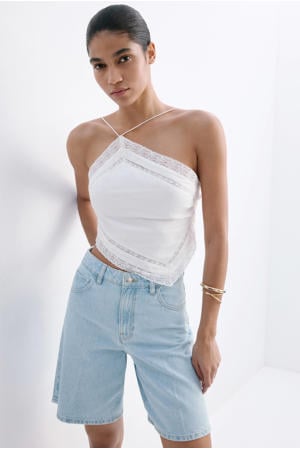 denim regular waist straight leg bermuda short - lichtblauw