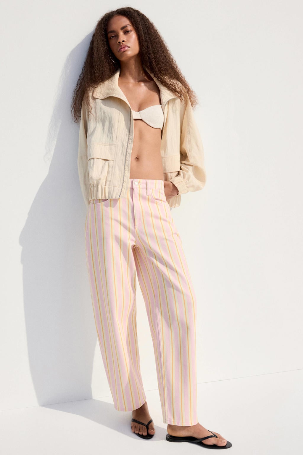 Mango gestreepte barrel jeans - roze